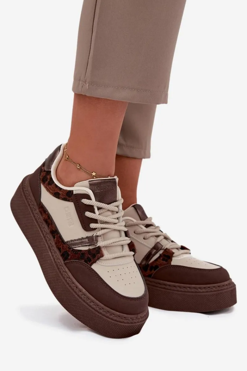 Best Big Star Shoes Damskie Sneakersy Na Platformie Big Star SS274356 Panterka Brązowo-Beżowe