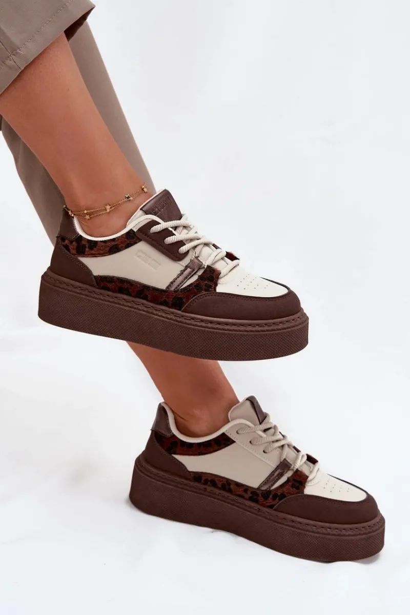 Best Big Star Shoes Damskie Sneakersy Na Platformie Big Star SS274356 Panterka Brązowo-Beżowe