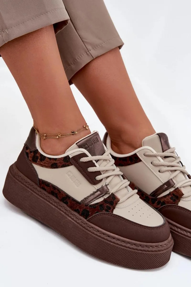 Best Big Star Shoes Damskie Sneakersy Na Platformie Big Star SS274356 Panterka Brązowo-Beżowe