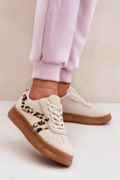 Buty Sportowe Na Platformie|Sneakersy Damskie>Boto Damskie Sneakersy Na Platformie Panterka Beżowe Totter Beżowy