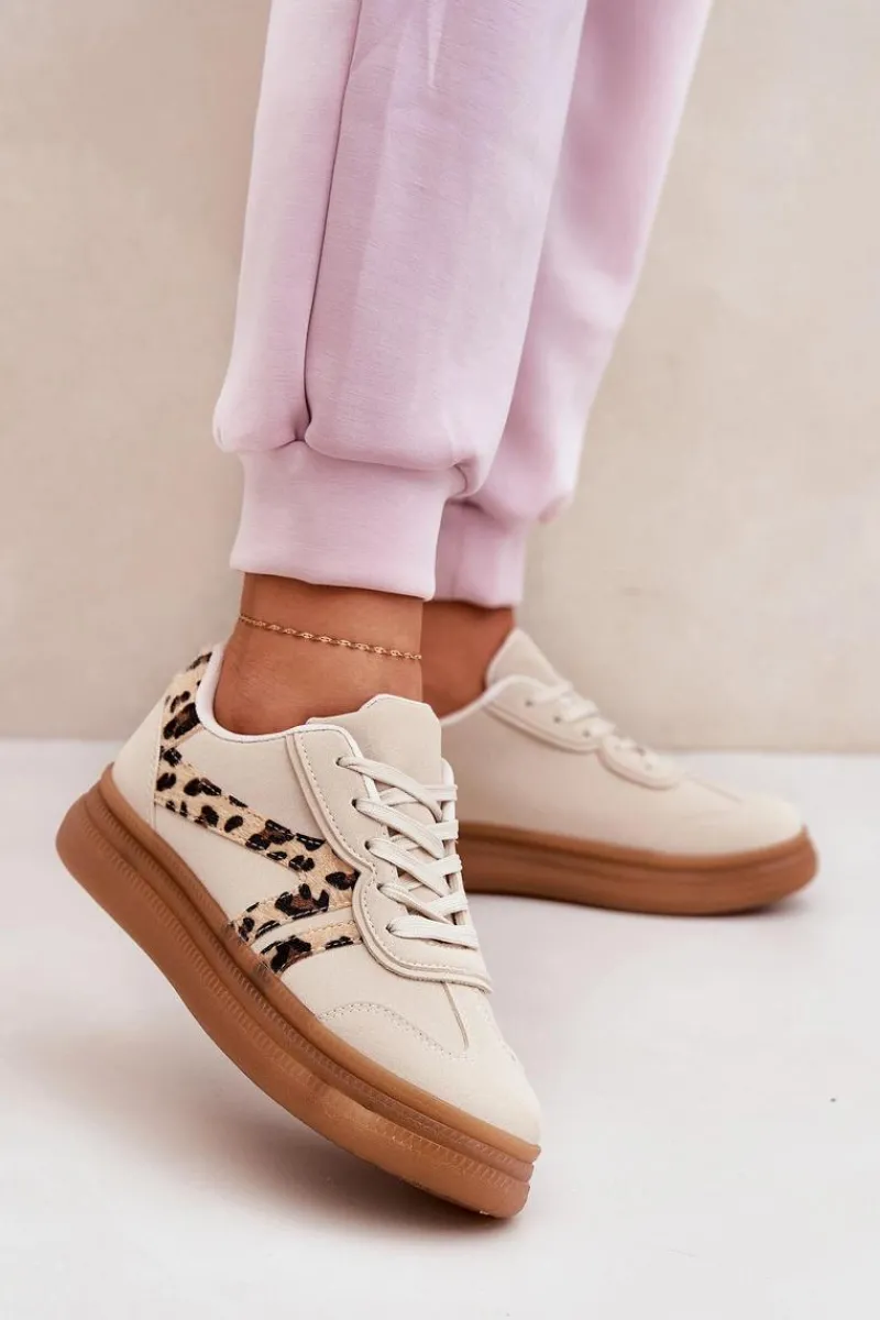 Buty Sportowe Na Platformie|Sneakersy Damskie>Boto Damskie Sneakersy Na Platformie Panterka Beżowe Totter Beżowy