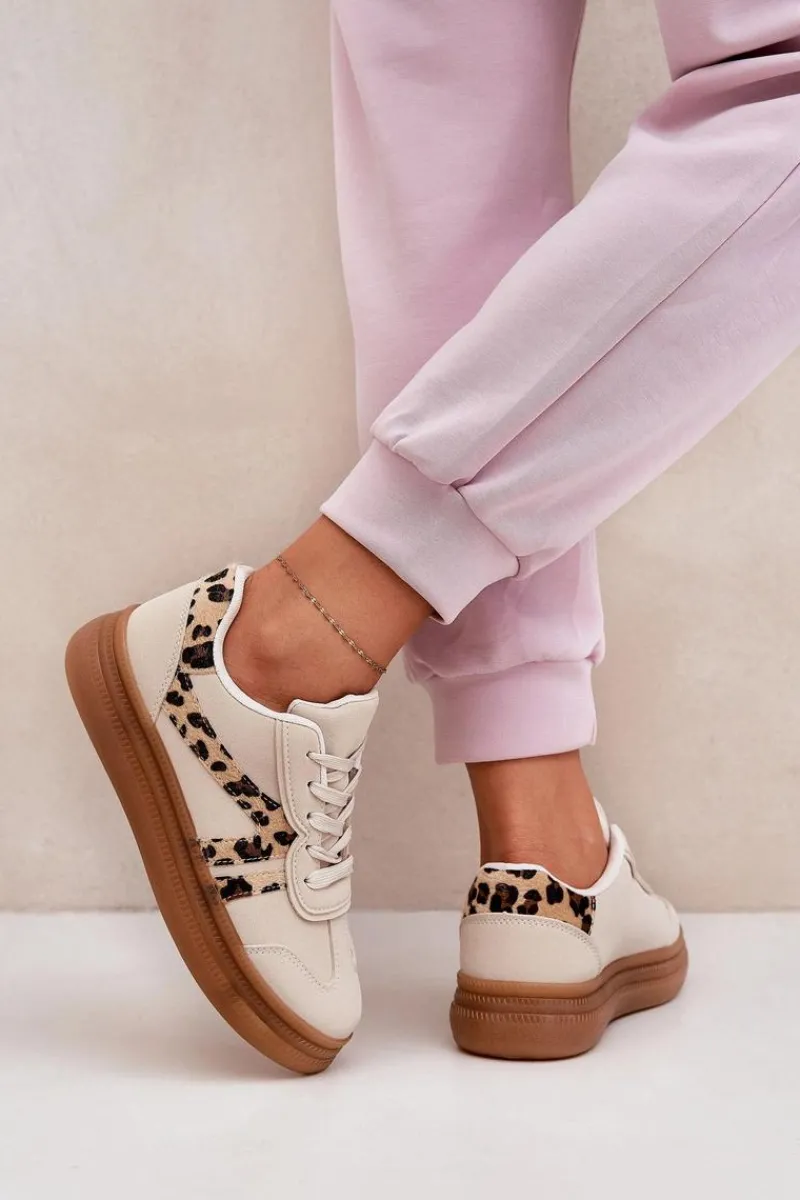 Buty Sportowe Na Platformie|Sneakersy Damskie>Boto Damskie Sneakersy Na Platformie Panterka Beżowe Totter Beżowy