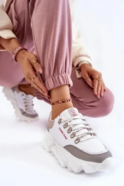 Sale Cross Jeans Damskie Sneakersy Na Platformie KK2R4071C Białe Biały