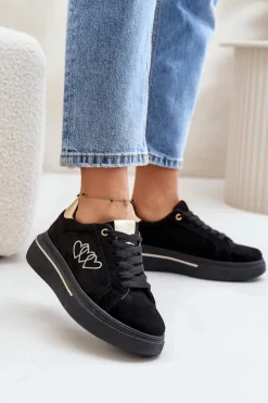 Best Damskie Sneakersy Na Platformie Z Sercami Czarne Avirorae Damskie Buty Sportowe Na Platformie|Sneakersy Damskie