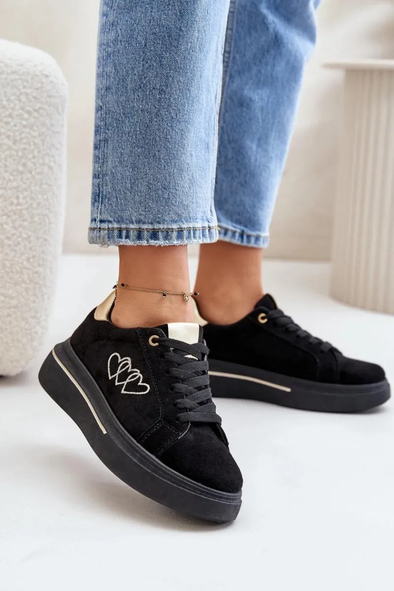 Best Damskie Sneakersy Na Platformie Z Sercami Czarne Avirorae Damskie Buty Sportowe Na Platformie|Sneakersy Damskie