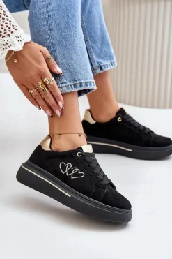 Best Damskie Sneakersy Na Platformie Z Sercami Czarne Avirorae Damskie Buty Sportowe Na Platformie|Sneakersy Damskie