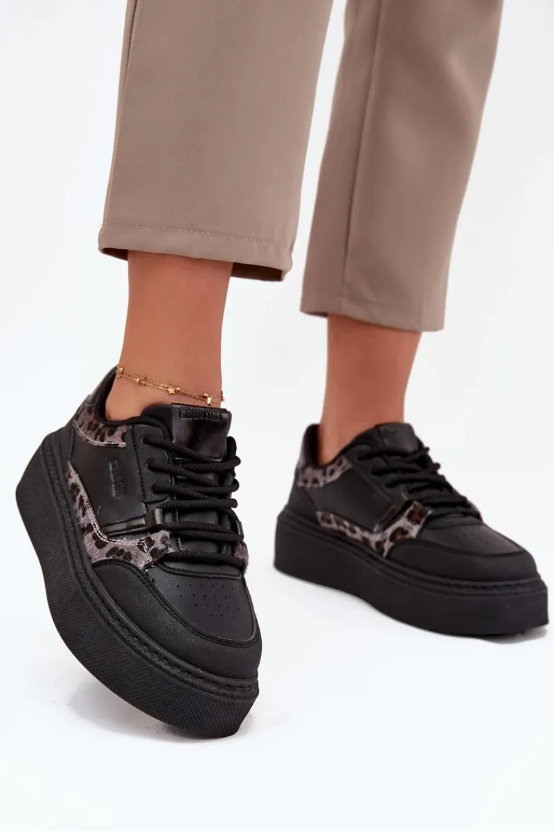 Outlet Big Star Shoes Damskie Sneakersy Na Platformie Big Star SS274358 Panterka Czarne Czarny