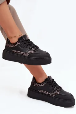 Outlet Big Star Shoes Damskie Sneakersy Na Platformie Big Star SS274358 Panterka Czarne Czarny