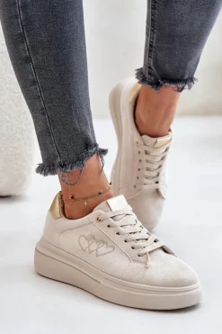 Hot Boto Damskie Sneakersy Na Platformie Z Sercami Beżowe Avirorae