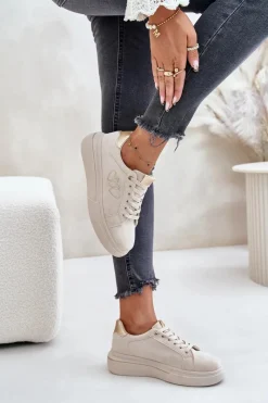 Hot Boto Damskie Sneakersy Na Platformie Z Sercami Beżowe Avirorae