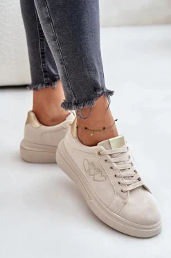 Hot Boto Damskie Sneakersy Na Platformie Z Sercami Beżowe Avirorae