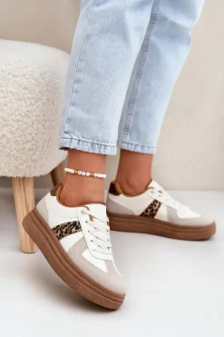 Buty Sportowe Na Platformie|Sneakersy Damskie>Boto Damskie Sneakersy Na Platformie Panterka Beżowe Lincidi Beżowy