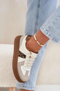 Buty Sportowe Na Platformie|Sneakersy Damskie></noscript>Boto Damskie Sneakersy Na Platformie Panterka Beżowe Lincidi Beżowy