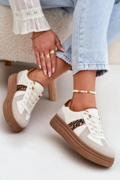 Buty Sportowe Na Platformie|Sneakersy Damskie></noscript>Boto Damskie Sneakersy Na Platformie Panterka Beżowe Lincidi Beżowy