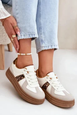 Buty Sportowe Na Platformie|Sneakersy Damskie></noscript>Boto Damskie Sneakersy Na Platformie Panterka Beżowe Lincidi Beżowy