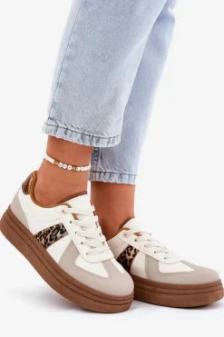 Buty Sportowe Na Platformie|Sneakersy Damskie></noscript>Boto Damskie Sneakersy Na Platformie Panterka Beżowe Lincidi Beżowy