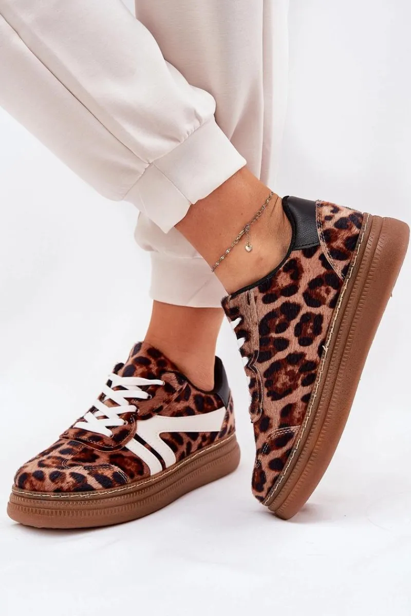 Sale Boto Damskie Sneakersy Na Platformie Panterka Brązowe Totter Brązowy