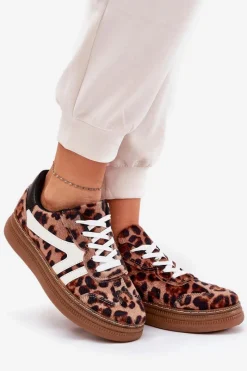 Sale Boto Damskie Sneakersy Na Platformie Panterka Brązowe Totter Brązowy