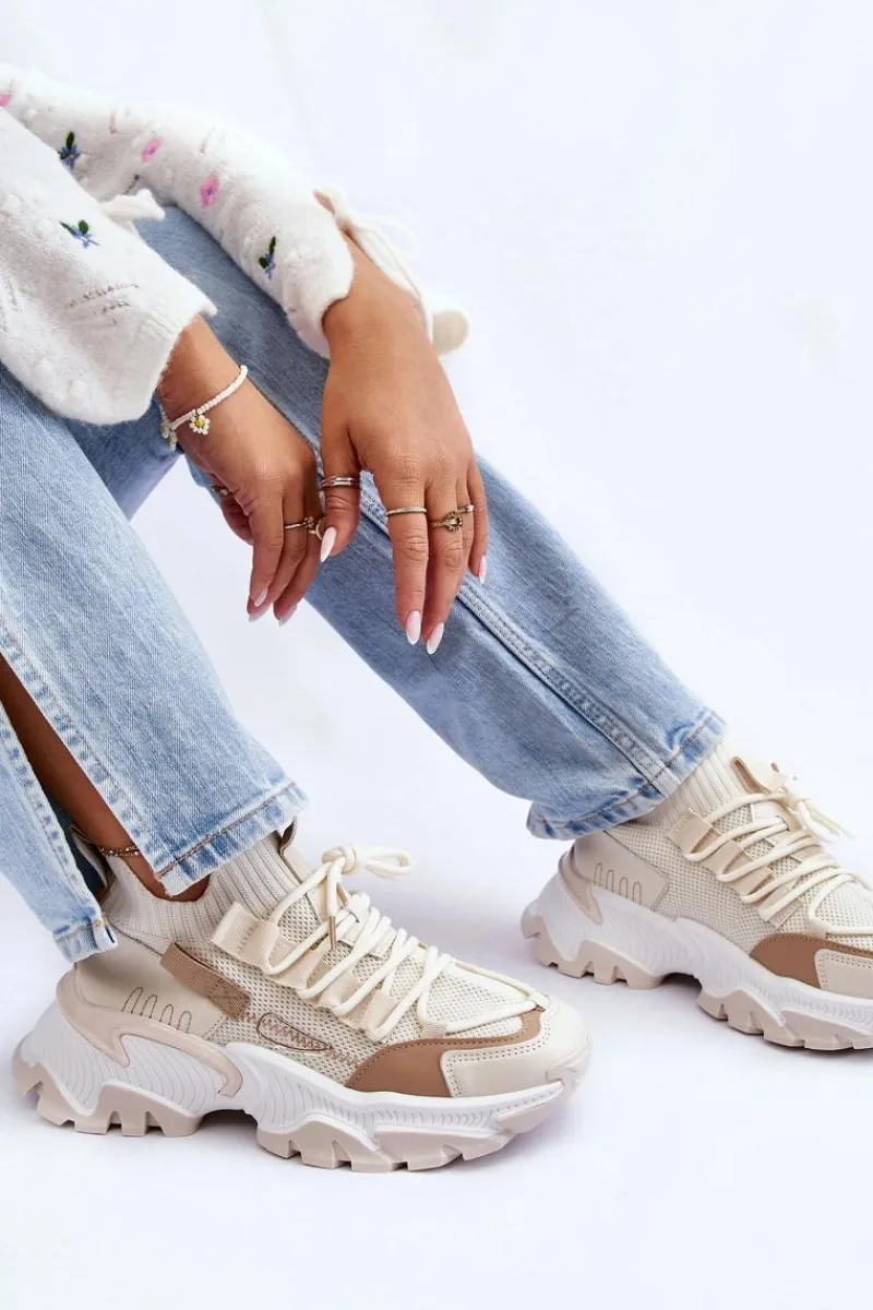 Sneakersy Damskie>Boto Damskie Sneakersy Skarpetkowe Wsuwane Beżowe Keaton