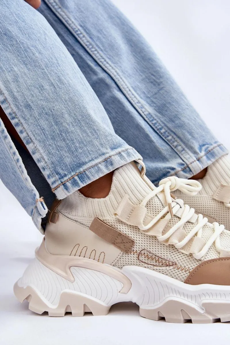 Sneakersy Damskie>Boto Damskie Sneakersy Skarpetkowe Wsuwane Beżowe Keaton