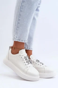 Sneakersy Damskie>Buty damskie Vinceza Damskie Sneakersy Skórzane Z Ozdobami Białe Dysuria