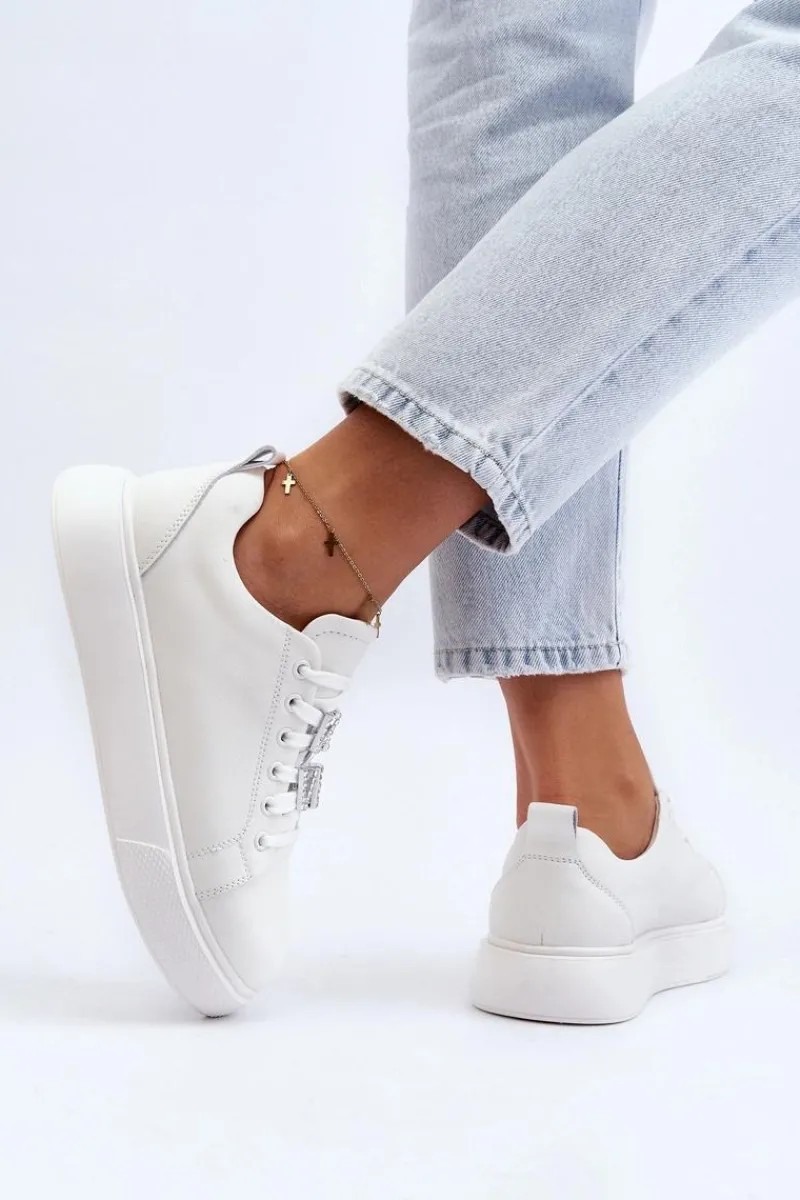 Sneakersy Damskie>Buty damskie Vinceza Damskie Sneakersy Skórzane Z Ozdobami Białe Dysuria