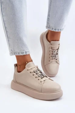 Best Buty damskie Vinceza Damskie Sneakersy Skórzane Z Ozdobami Beżowe Dysuria