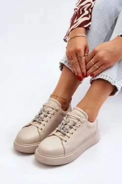 Best Buty damskie Vinceza Damskie Sneakersy Skórzane Z Ozdobami Beżowe Dysuria