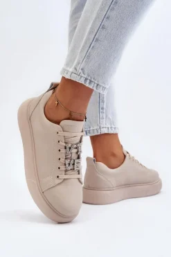 Best Buty damskie Vinceza Damskie Sneakersy Skórzane Z Ozdobami Beżowe Dysuria