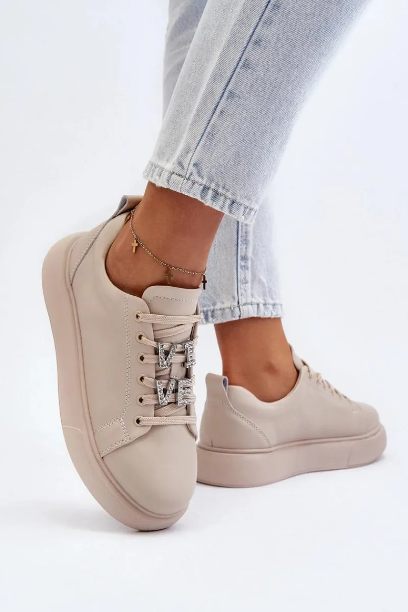 Best Buty damskie Vinceza Damskie Sneakersy Skórzane Z Ozdobami Beżowe Dysuria