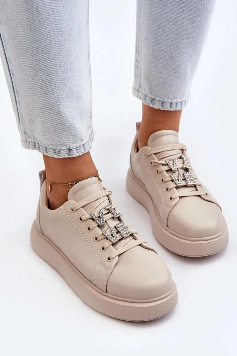 Best Buty damskie Vinceza Damskie Sneakersy Skórzane Z Ozdobami Beżowe Dysuria