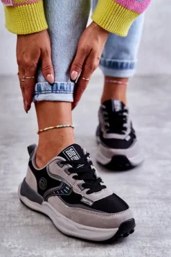 Sneakersy Damskie>Big Star Shoes Damskie Sneakersy Sportowe Big Star KK274100 Czarno-Szare