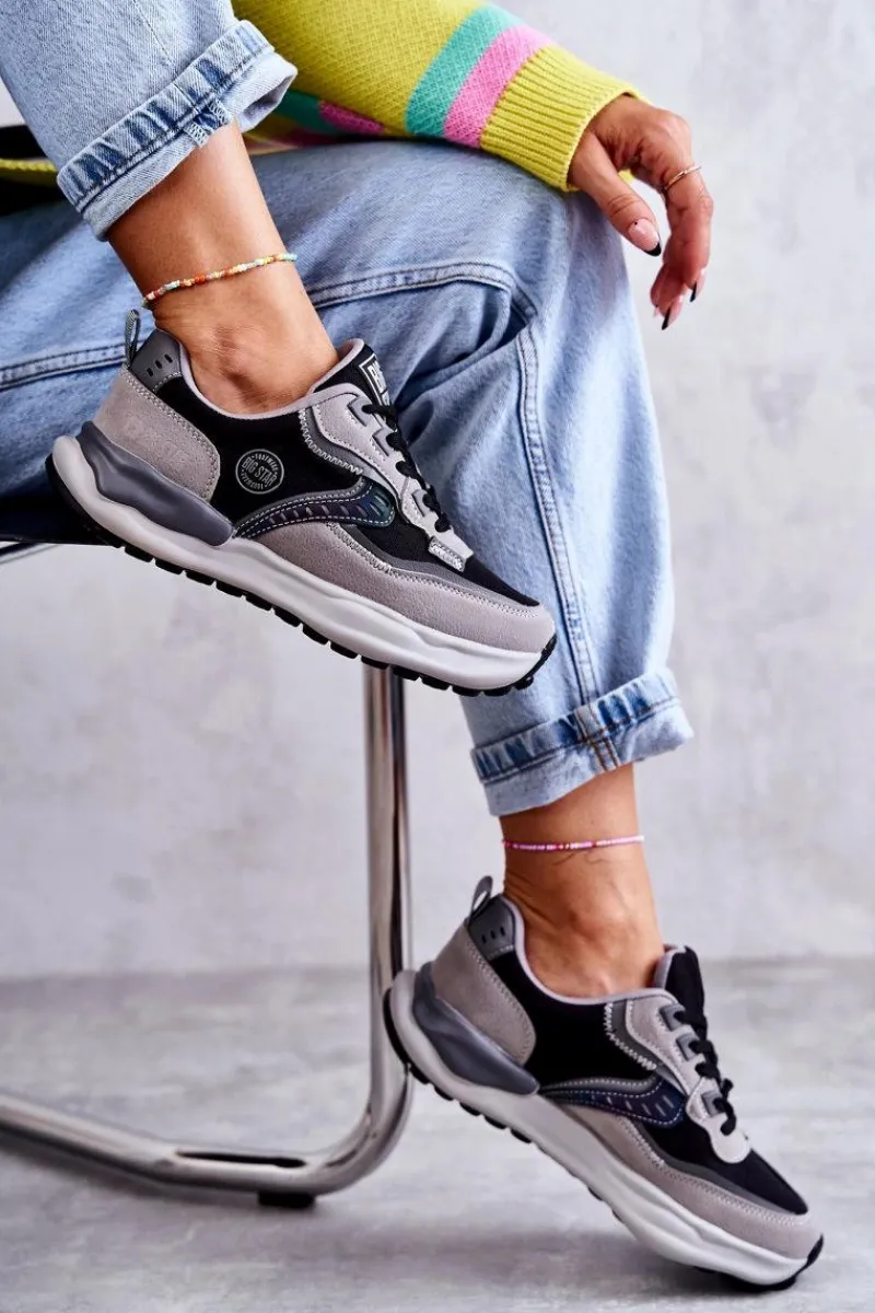 Sneakersy Damskie>Big Star Shoes Damskie Sneakersy Sportowe Big Star KK274100 Czarno-Szare