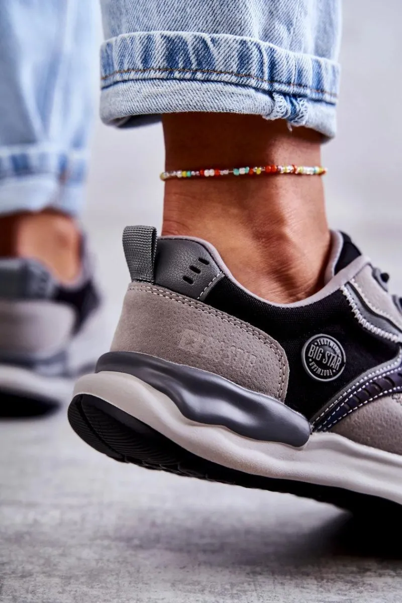 Sneakersy Damskie>Big Star Shoes Damskie Sneakersy Sportowe Big Star KK274100 Czarno-Szare