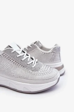 Buty Sportowe Na Platformie|Sneakersy Damskie></noscript>Boto Damskie Sneakersy Z Cyrkoniami Białe Raiden