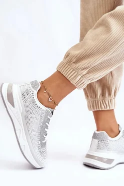Buty Sportowe Na Platformie|Sneakersy Damskie></noscript>Boto Damskie Sneakersy Z Cyrkoniami Białe Raiden