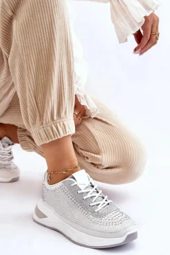 Buty Sportowe Na Platformie|Sneakersy Damskie></noscript>Boto Damskie Sneakersy Z Cyrkoniami Białe Raiden