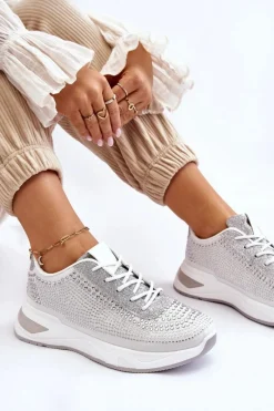 Buty Sportowe Na Platformie|Sneakersy Damskie></noscript>Boto Damskie Sneakersy Z Cyrkoniami Białe Raiden
