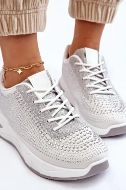 Buty Sportowe Na Platformie|Sneakersy Damskie></noscript>Boto Damskie Sneakersy Z Cyrkoniami Białe Raiden