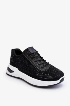 Sale Boto Damskie Sneakersy Z Cyrkoniami Czarne Raiden