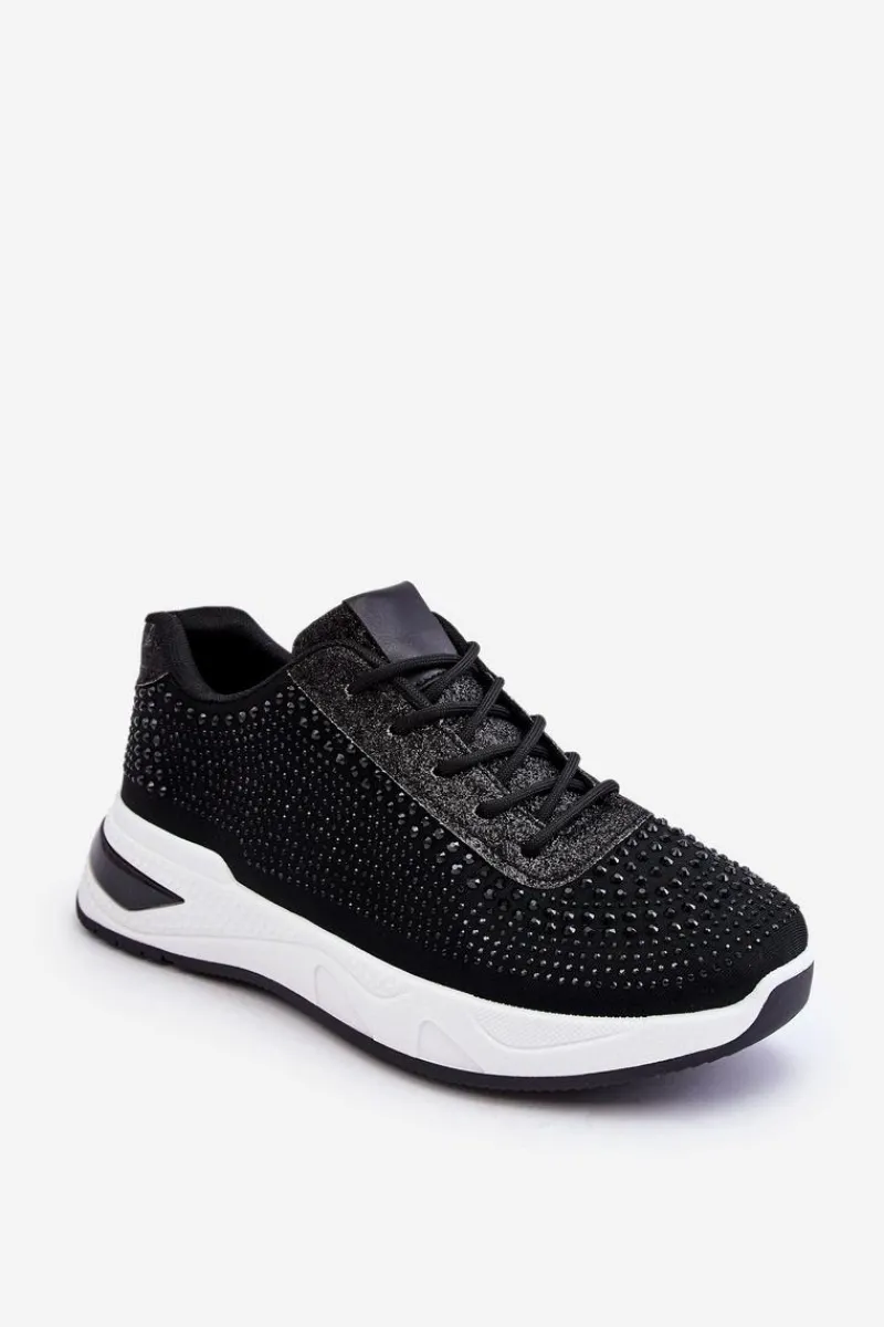 Sale Boto Damskie Sneakersy Z Cyrkoniami Czarne Raiden