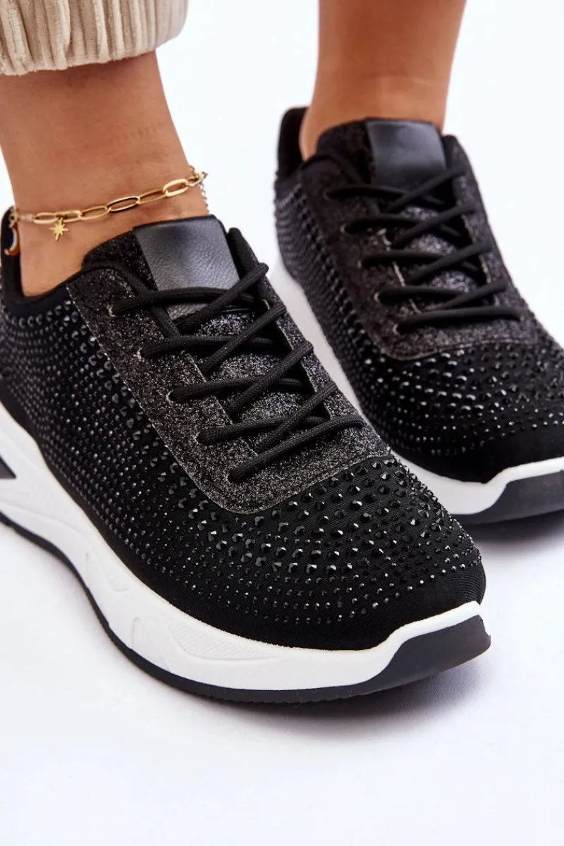 Sale Boto Damskie Sneakersy Z Cyrkoniami Czarne Raiden