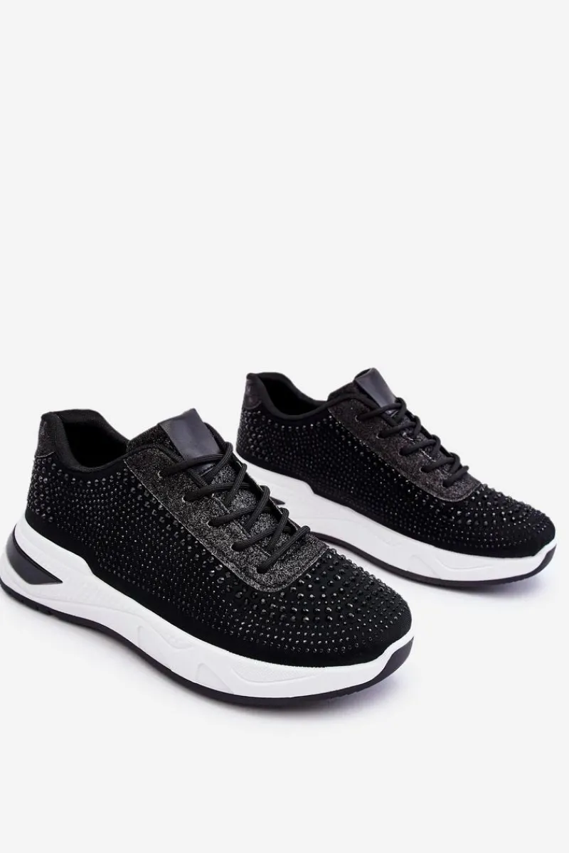 Sale Boto Damskie Sneakersy Z Cyrkoniami Czarne Raiden