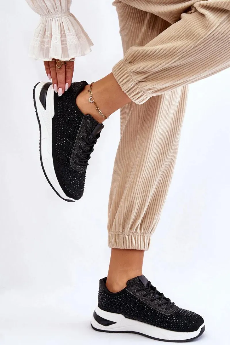 Sale Boto Damskie Sneakersy Z Cyrkoniami Czarne Raiden