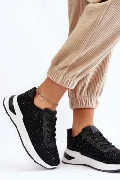 Sale Boto Damskie Sneakersy Z Cyrkoniami Czarne Raiden