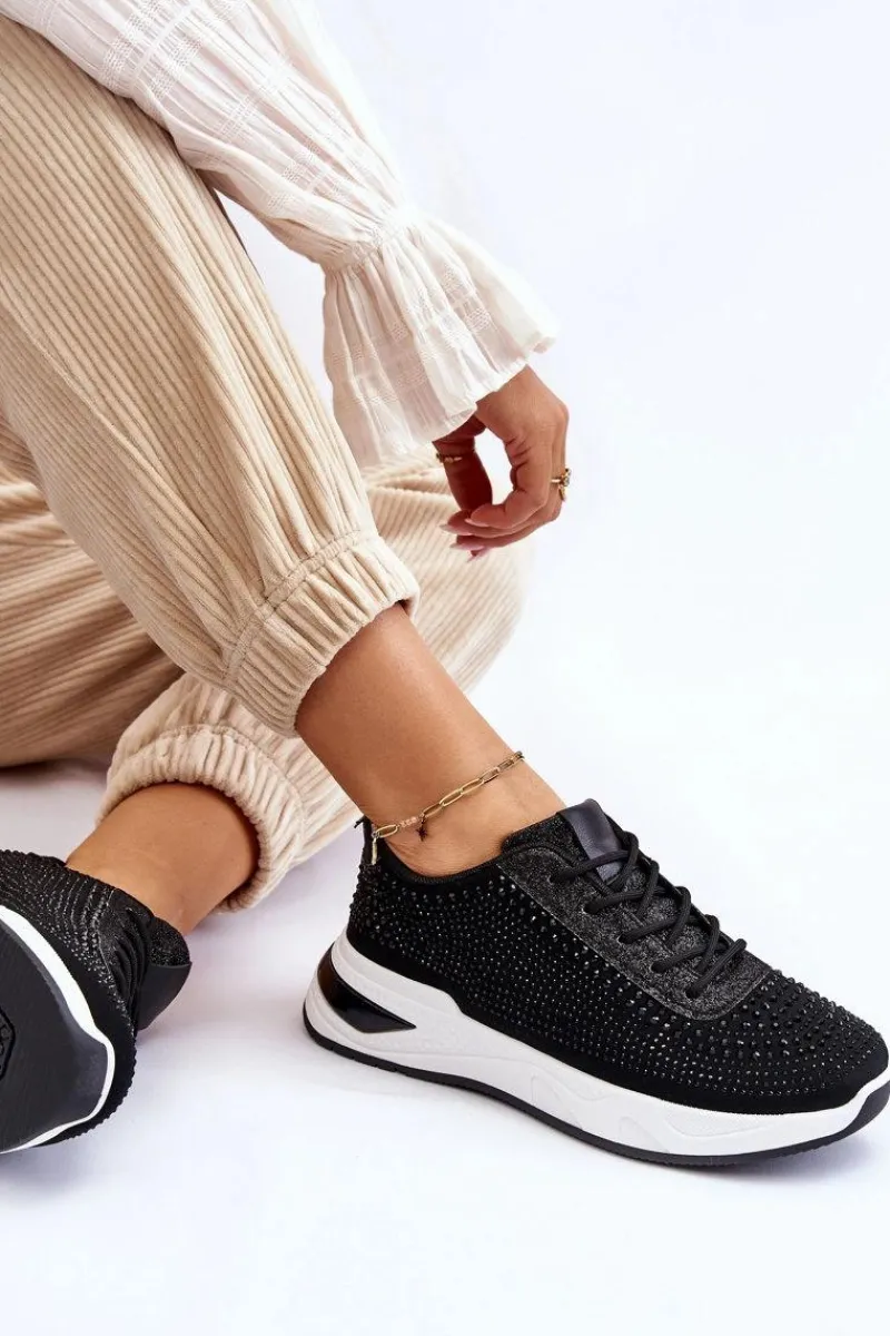Sale Boto Damskie Sneakersy Z Cyrkoniami Czarne Raiden