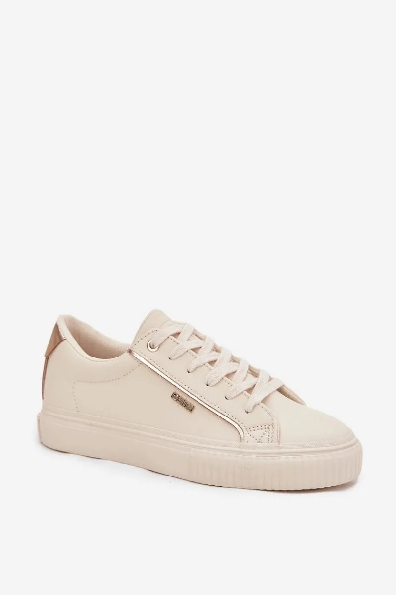 Best Big Star Shoes Damskie Sneakersy Z Eko Skóry Big Star SS274027 Beżowo-Złote Beżowy