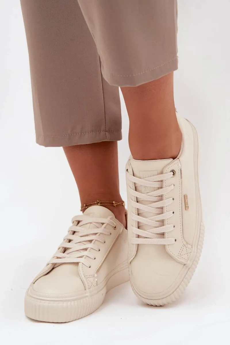 Best Big Star Shoes Damskie Sneakersy Z Eko Skóry Big Star SS274027 Beżowo-Złote Beżowy