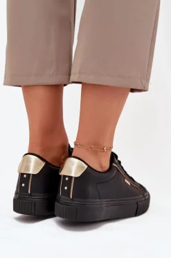 Trampki Damskie Big Star|Buty Sportowe Big Star></noscript>Big Star Shoes Damskie Sneakersy Z Eko Skóry Big Star SS274025 Czarno-Złote Czarny