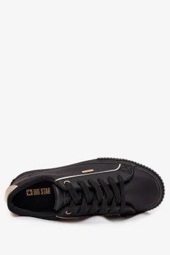 Trampki Damskie Big Star|Buty Sportowe Big Star></noscript>Big Star Shoes Damskie Sneakersy Z Eko Skóry Big Star SS274025 Czarno-Złote Czarny
